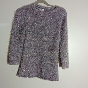 HATLEY Fuzzy Sequin Accent Crewneck Sweater - Lavender SIZE  8